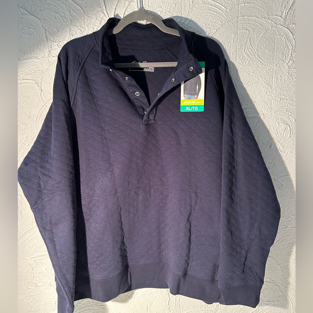 EDDIE BAUER  Long-Sleeve Quilted 1/4 Snap Shirt Navy-Blue Size XL New with Tags